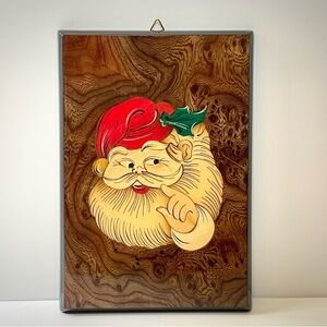 Vintage Italian Hand Painted Wooden Santa Claus Wall Decor